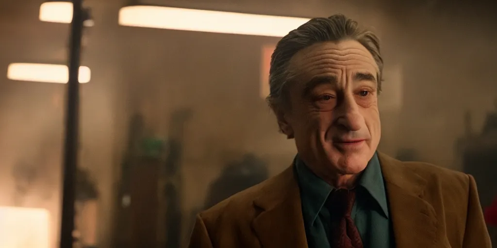 Image similar to Robert DeNiro as Arthur Fleck in 'Joker' (2019), movie still frame, only one person in frame, oscar nominated cinematography, volumetric lighting, 8k resolution, beautiful composition