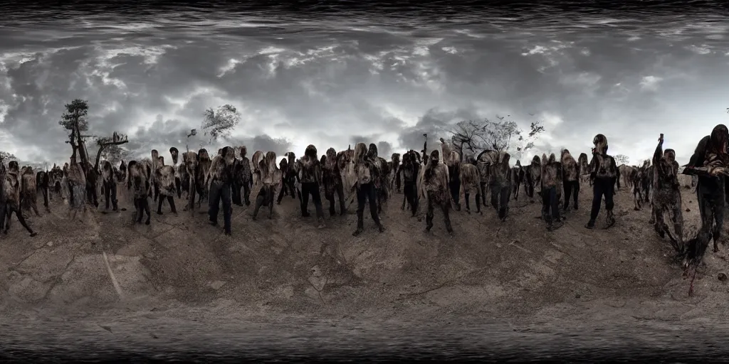 Prompt: 360 photograph of a zombie apocalypse