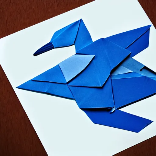 Image similar to a beautiful logo of blue wild goose, 2 d origami, digital art