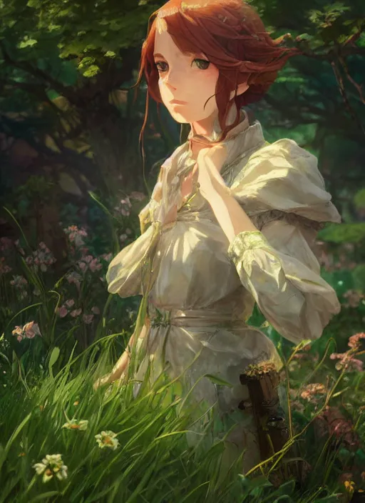 Image similar to a portrait of the emerald herald in the garden, intricate, tone mapped, ambient lighting, highly detailed, digital painting, concept art, sharp focus, by makoto shinkai and akihiko yoshida and hidari and wlop