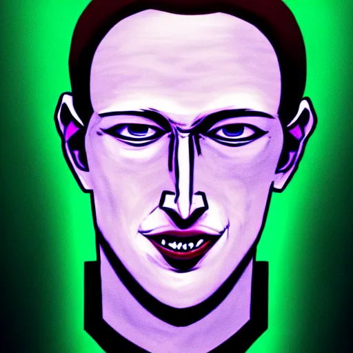 Image similar to solid glowing eyes, digital portrait of Mark zuckerburg face with solid glowing eyes, cover art of graphic novel, evil laugh, menacing, Machiavellian puppetmaster, villain, simple style, solid colors, clean lines, clean ink, trending on artstation