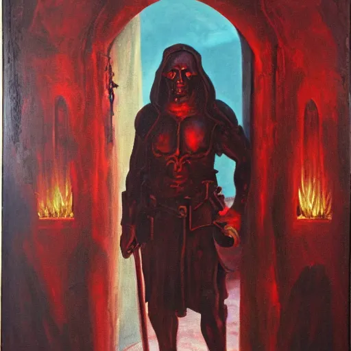 Image similar to the bloodseeker guarding the gates of hell, oil panting