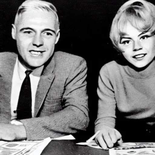 Prompt: 1 9 6 0 s newspaper photo of : they were careless people, tom and daisy - they smashed up things and creatures and then retreated back into their money or their vast carelessness or whatever it was that kept them together, and let other people clean up the mess they had made.