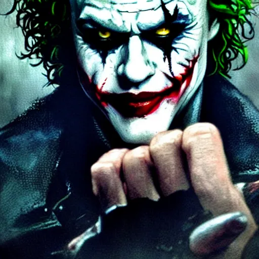 Image similar to heath ledger joker why so serious, darkwave, darksynth, character portrait, sharp, digital matte painting, art by luis royo, greg rutkowski, wlop, dramatic lighting, trending on artstation