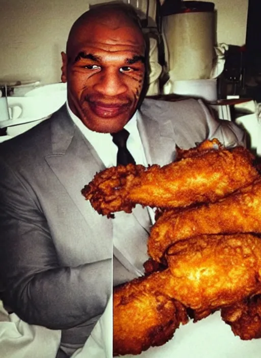 Prompt: fried chicken with mike tyson's face.