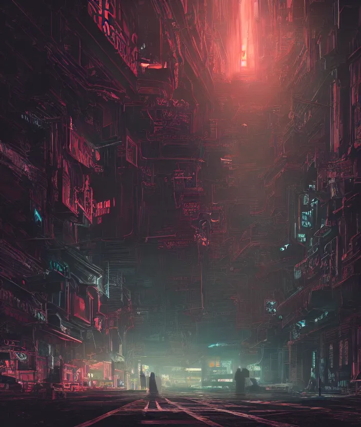 Image similar to A digital matte intricate illustration concept art of Isaac Clark inspired art and greebles + dark shadowy neon colors, symmetry, intricate complexity, epic composition, gritty atmosphere, highly detailed, cinematic lighting + masterpiece, trending on artstation + 8k