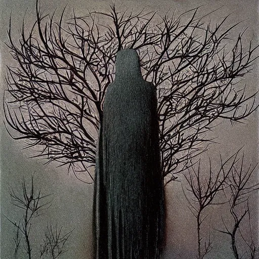 Image similar to crow girl in thorns by Beksinski