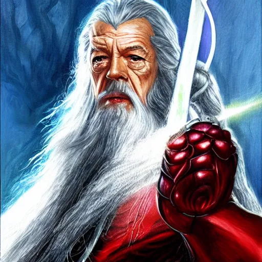 Prompt: gandalf as ironman, painting