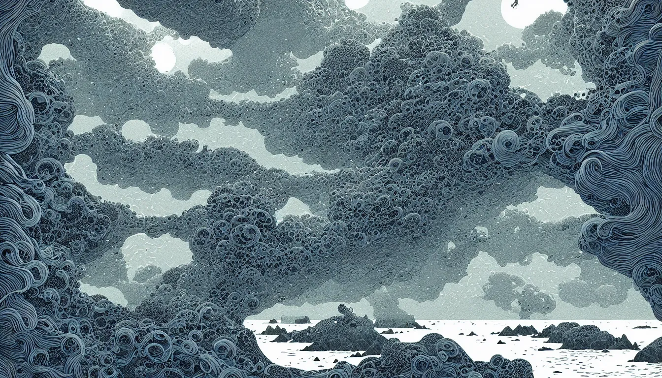 Image similar to oregon coast by nicolas delort, moebius, victo ngai, josan gonzalez, kilian eng