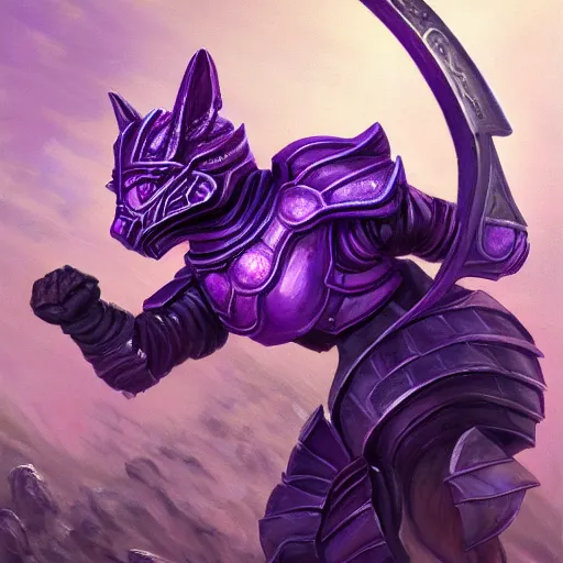 Image similar to reaching for a purple crystal armored mouse sword warrior, trending on Artstation, award winning, Oil Painting, 8k scan