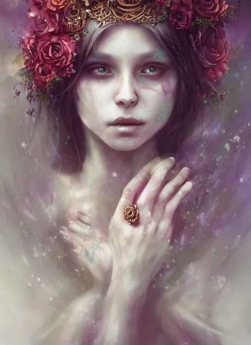 Prompt: a gorgeous flower princess portrait by Seb McKinnon and WLOP, artgerm , 4k render, ultra realistic, mystical, ominous, cgsociety