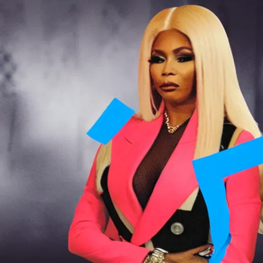 Prompt: presidential photo of Nicki Minaj, centered in the middle of the picture, flag of Argentina behind on the left side, background out of focus