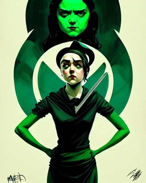 Image similar to rafael albuquerque comic art, peter mohrbacher, phil noto, artgerm, pretty evil maisie williams witch, black and green dress, symmetrical eyes