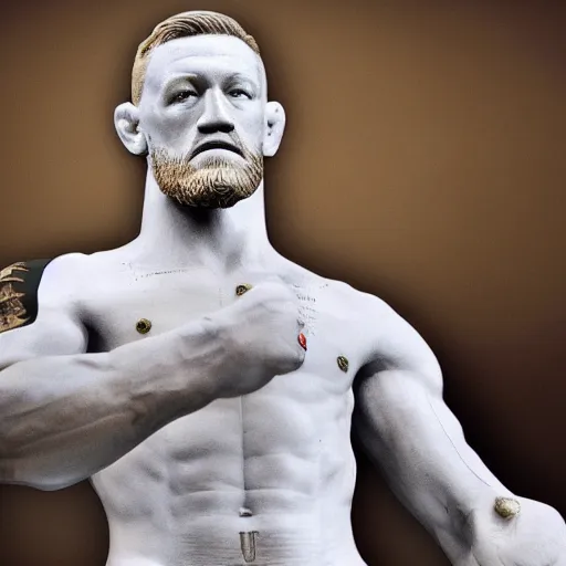 Prompt: connor mcgregor marble statue, full-body, museum, photograph, realistic, 8k resolution,