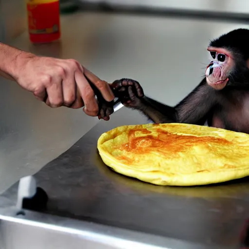Prompt: a monkey cooking an omelette.