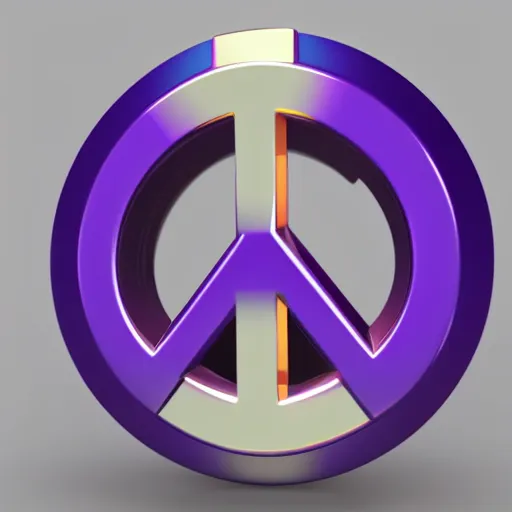 Prompt: the peace symbol, 3D render, metallic finish, purple background