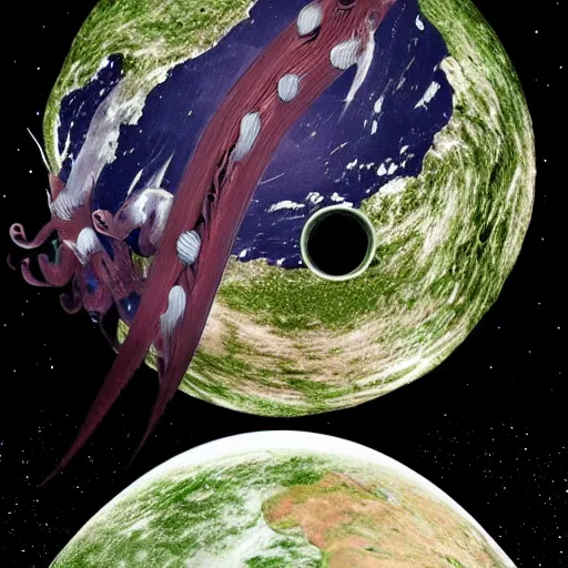 Prompt: a giant space worm eating the planet earth. horror science fiction film