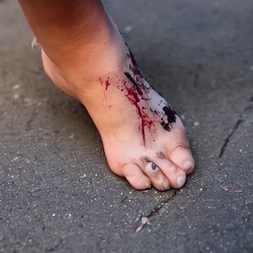 Image similar to foot with curly blonde hair bloody cut