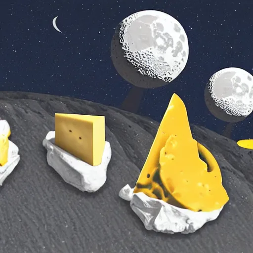 Image similar to an alien society on the moon made entirely from cheese. digital illustration. highly realistic and detailed.