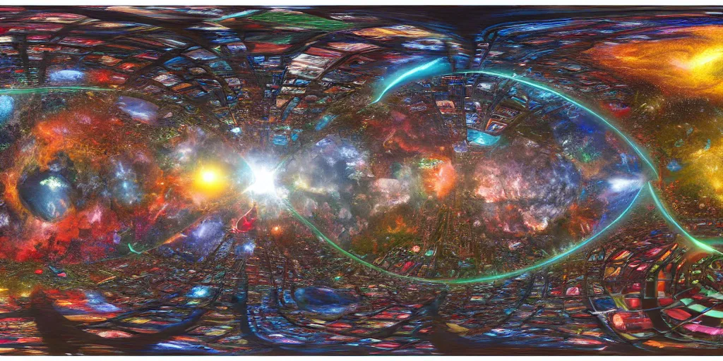 Prompt: the spectacular multiverse, equirectangular projection 360 panoramic, artstation, digital painting, 8k