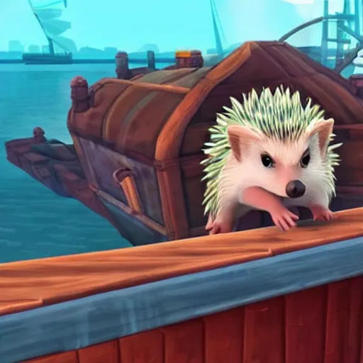 Image similar to hedgehog on a ship in seqa of thieves