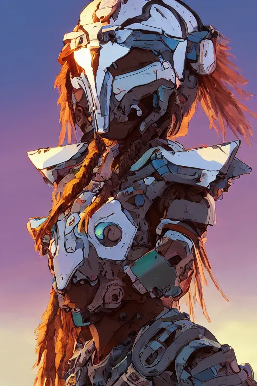 Image similar to combination suit armor aloy horizon forbidden west horizon zero dawn robot ninja mask helmet backpack tribal, art gta 5 comics, official fanart behance hd artstation by jesper ejsing, by rhads, makoto shinkai and lois van baarle, ilya kuvshinov, ossdraws radiating a glowing aura cgi rtx 2 0 2 2