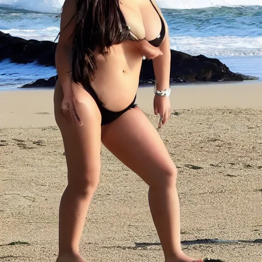 Image similar to thick curvy jennie from blackpink on beach posing, seductive