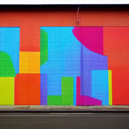 Prompt: facade covered by colorful fabric