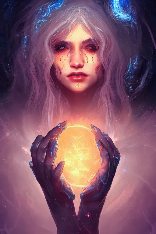 Image similar to A Beautiful Blackhole Sorceress, digital art, fantasy, magic, trending on artstation, ultra detailed, professional illustration by David Romero, ArtGerm, WLOP