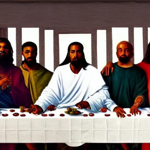 Image similar to Kanye West in the Last Supper painting