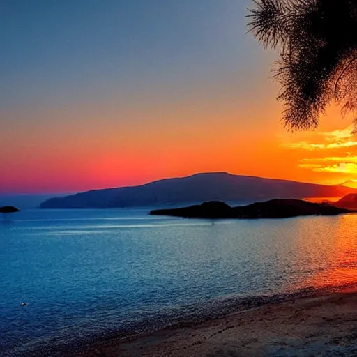 Prompt: stunning sunset by the sea in Greece