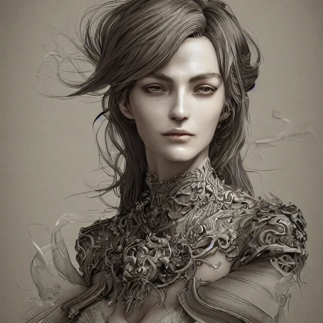 Prompt: a portrait of a lawful evil alignment personified as an absurdly beautiful, graceful, elegant, sophisticated, evil mature sensual french woman, an ultrafine hyperdetailed illustration by kim jung gi, irakli nadar, detailed faces, intricate linework, octopath traveler, final fantasy, unreal engine 5 highly rendered, global illumination, radiant light, detailed and intricate environment