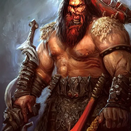 Prompt: a barbarian from diablo in heavy armor, artstation hall of fame gallery, editors choice, #1 digital painting of all time, most beautiful image ever created, emotionally evocative, greatest art ever made, lifetime achievement magnum opus masterpiece, the most amazing breathtaking image with the deepest message ever painted, a thing of beauty beyond imagination or words