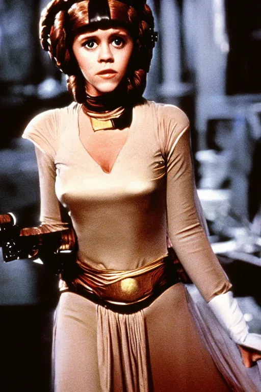 Prompt: young jane fonda as princess leia