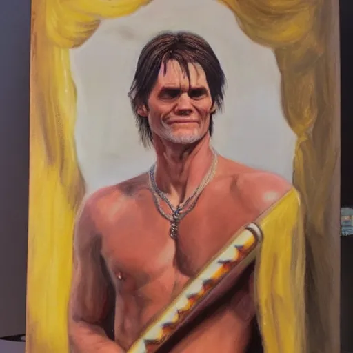 Prompt: jim carrey as a greek god, portrait, oil painting