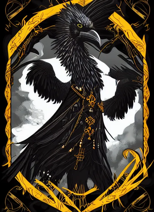 Image similar to raven warlock, wind magic, exquisite details, black beard, white background, by studio muti