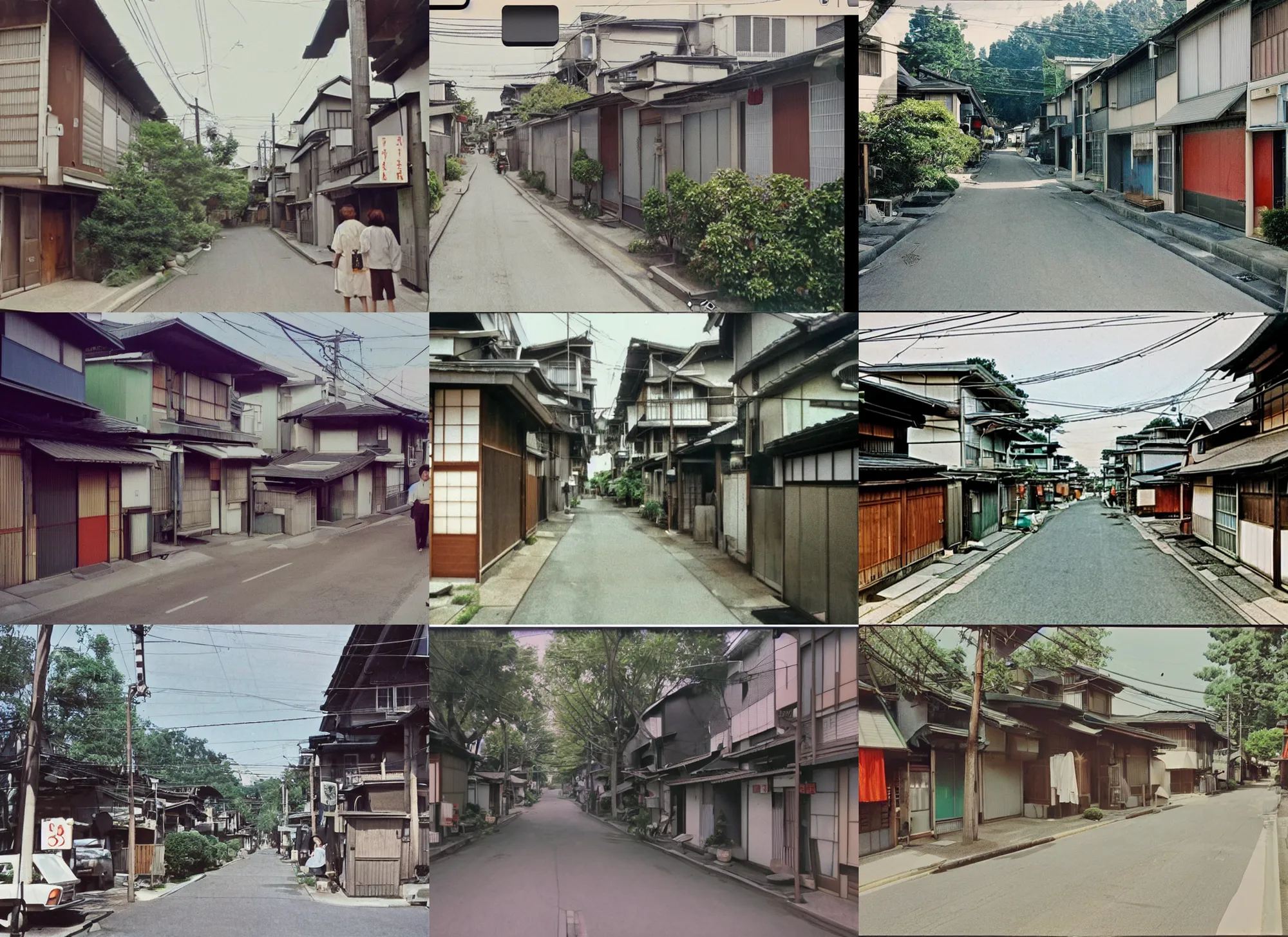 Prompt: google streetview screenshot of japanese home street in color from 1 9 6 7