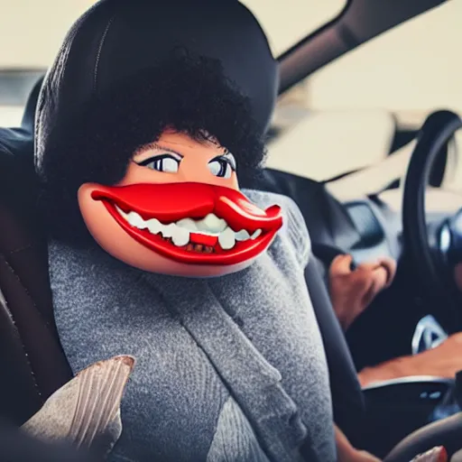 Image similar to car with a mouth eating a human