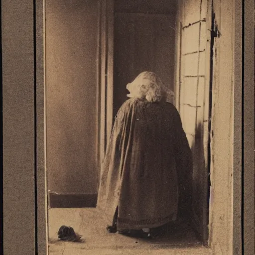 Prompt: photo of an old woman visited by death