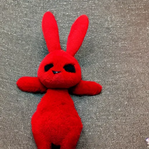 Prompt: an adorable crimson bunny creature with heart patters on its fur