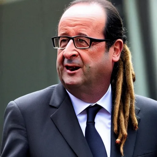 Prompt: François Hollande with dreadlocks, lots of dreadlocks on the head, short dreadlocks