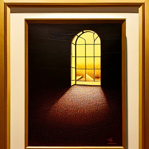 Image similar to a gust of night pushed its way in the door by jeffrey smith, oil on canvas