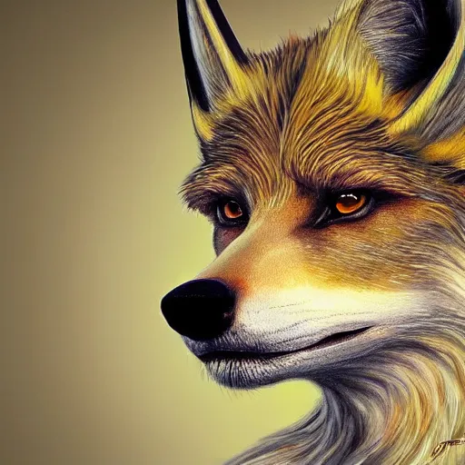 Prompt: fantasy art of a noble werefox, photorealistic