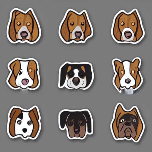 Prompt: A sticker pack of dogs, digital art, vector image, illustrator, 8k resolution