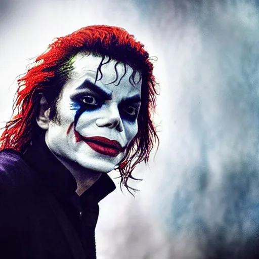 Prompt: stunning awe inspiring michael jackson as the joker, movie still 8 k hdr atmospheric lighting