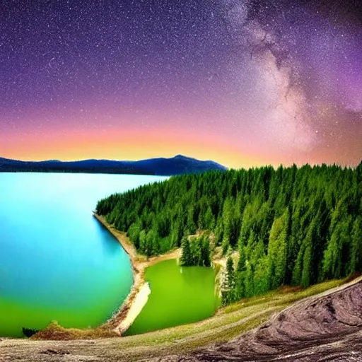 Prompt: highly detailed beautiful lake, with stars