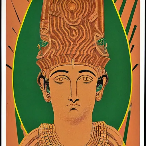 Image similar to portrait of an ancient deity, in the style of herbert bayer