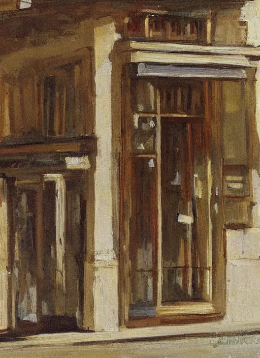 Image similar to artwork painting of storefront by john singer sargent