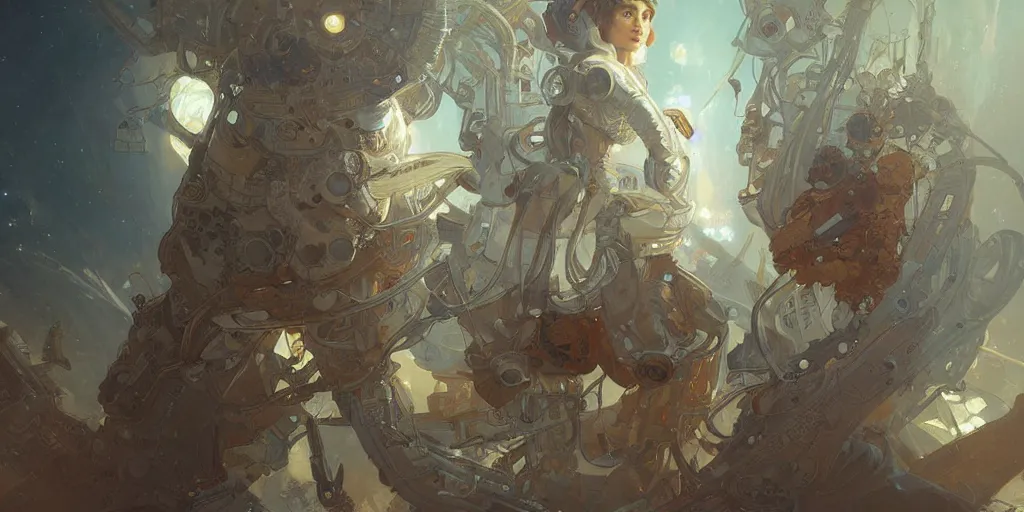 Image similar to digital artwork astronaut fantasy, intricate, elegant, highly detailed, digital painting, artstation, concept art, matte, sharp focus, illustration, art by Artgerm and Greg Rutkowski and Alphonse Mucha