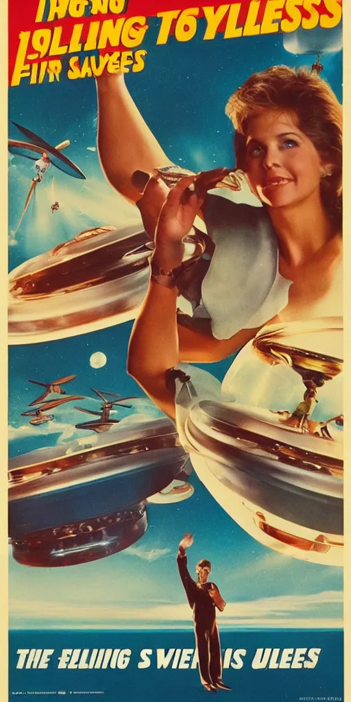 Image similar to 1 9 8 0 s movie posters about flying saucers